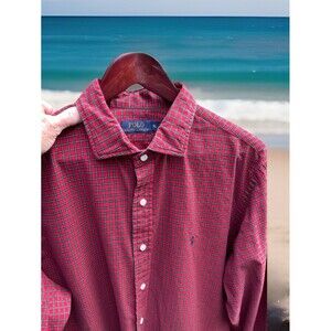 Polo Ralph Lauren Red Plaid Shirt Green Pony 100% Cotton RN 41381 Mens XL